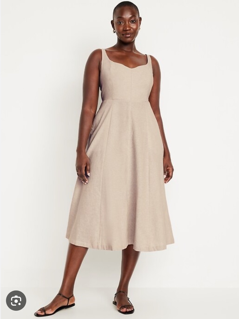 OLD NAVY Fit & Flare Sleeveless Linen-Blend Midi Dress Size Medium Flax NEW